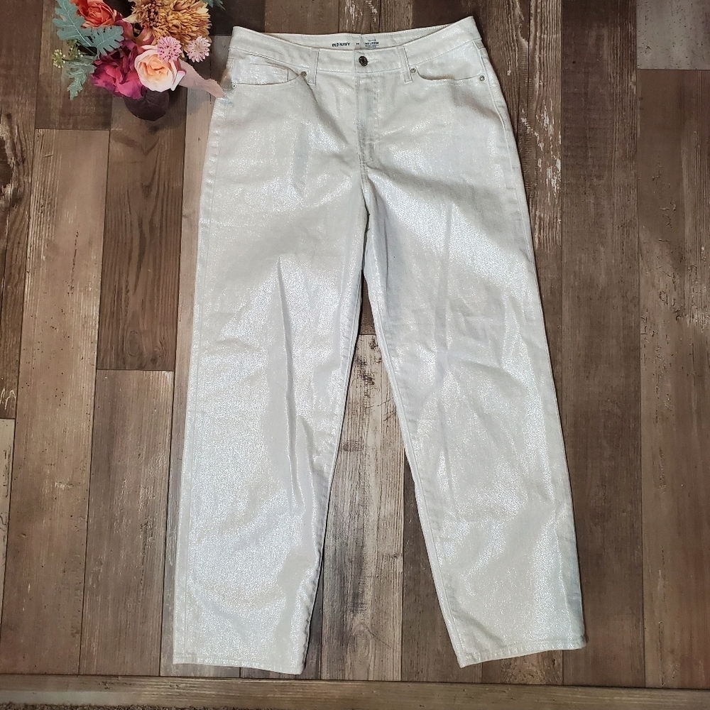 Old Navy Silver Glitter High-Rise OG Loose Jeans Women's Size 10 NWOT